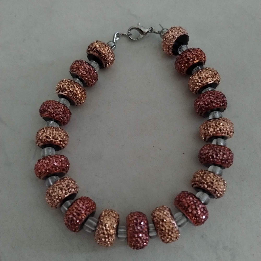 Handmade Sparkling Rose Gold and Copper Bead Bracelet